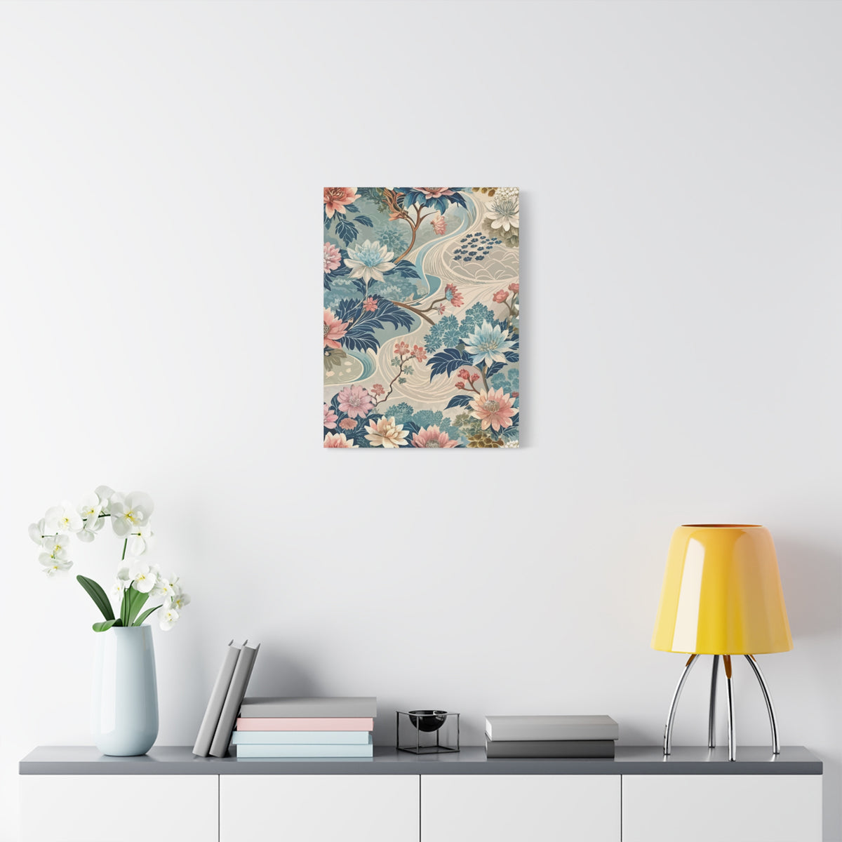 Folk Floral Pattern, Japanese Inspired 05 - 18 in x 24 in Matte Canvas, Stretched, 1.25 in