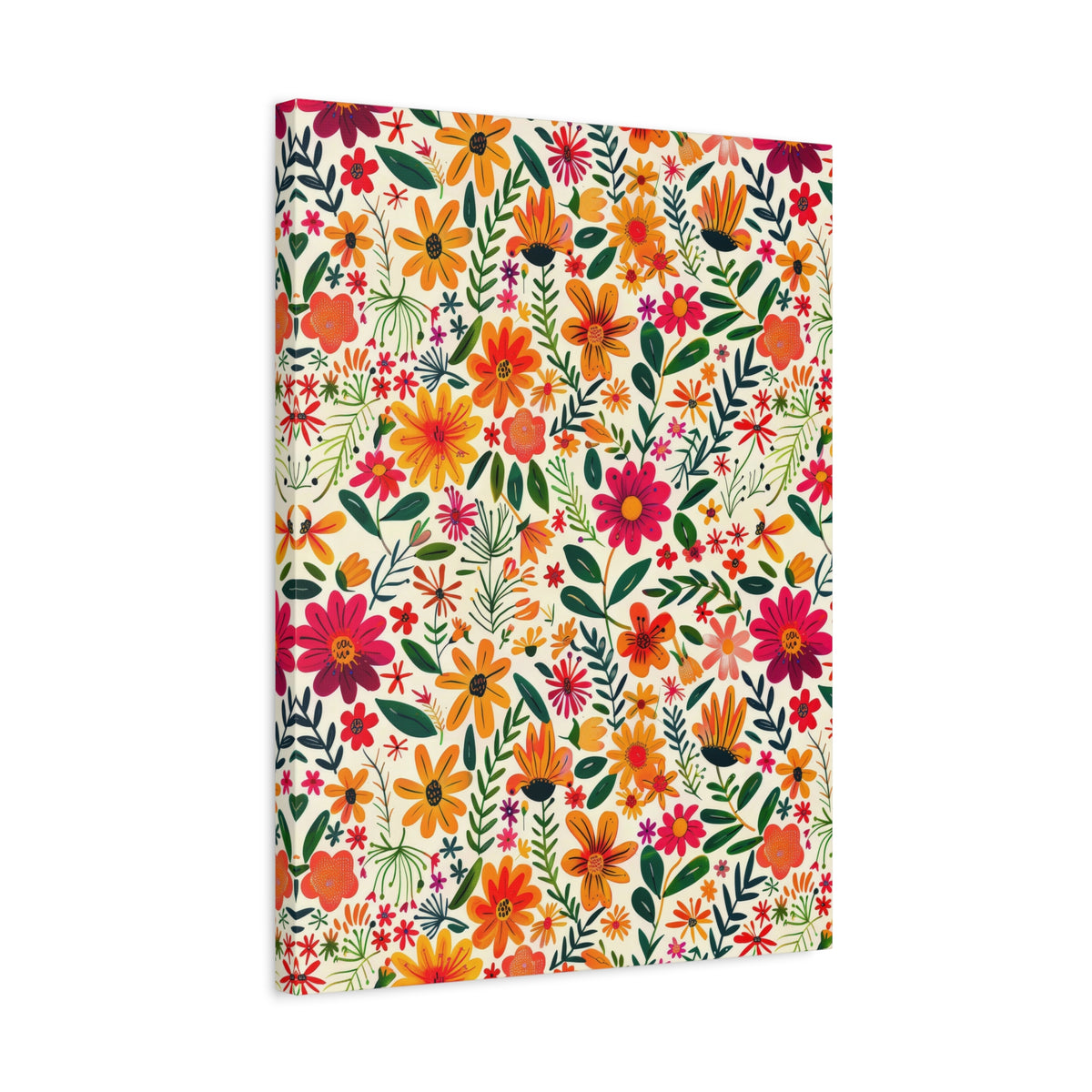 Mexican Floral Fiesta Pattern 004 - 18 in x 24 in Matte Canvas, Stretched, 1.25 in