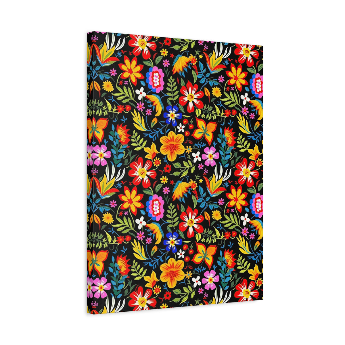 Mexican Floral Fiesta Pattern 037 - 18 in x 24 in Matte Canvas, Stretched, 1.25 in