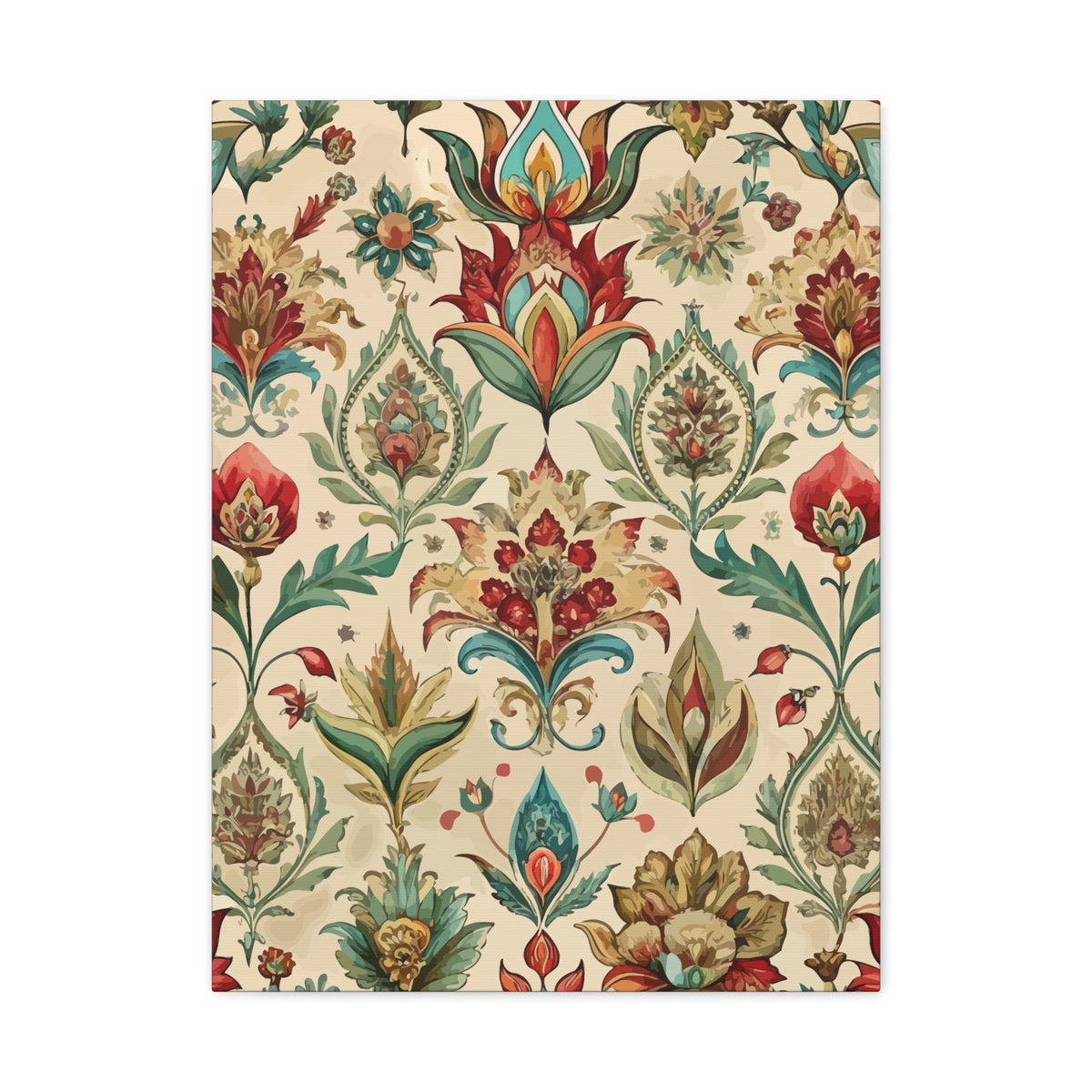 Folk Floral Pattern, Mughal Inspired 04 - 18 in x 24 in Matte Canvas, Stretched, 1.25 in