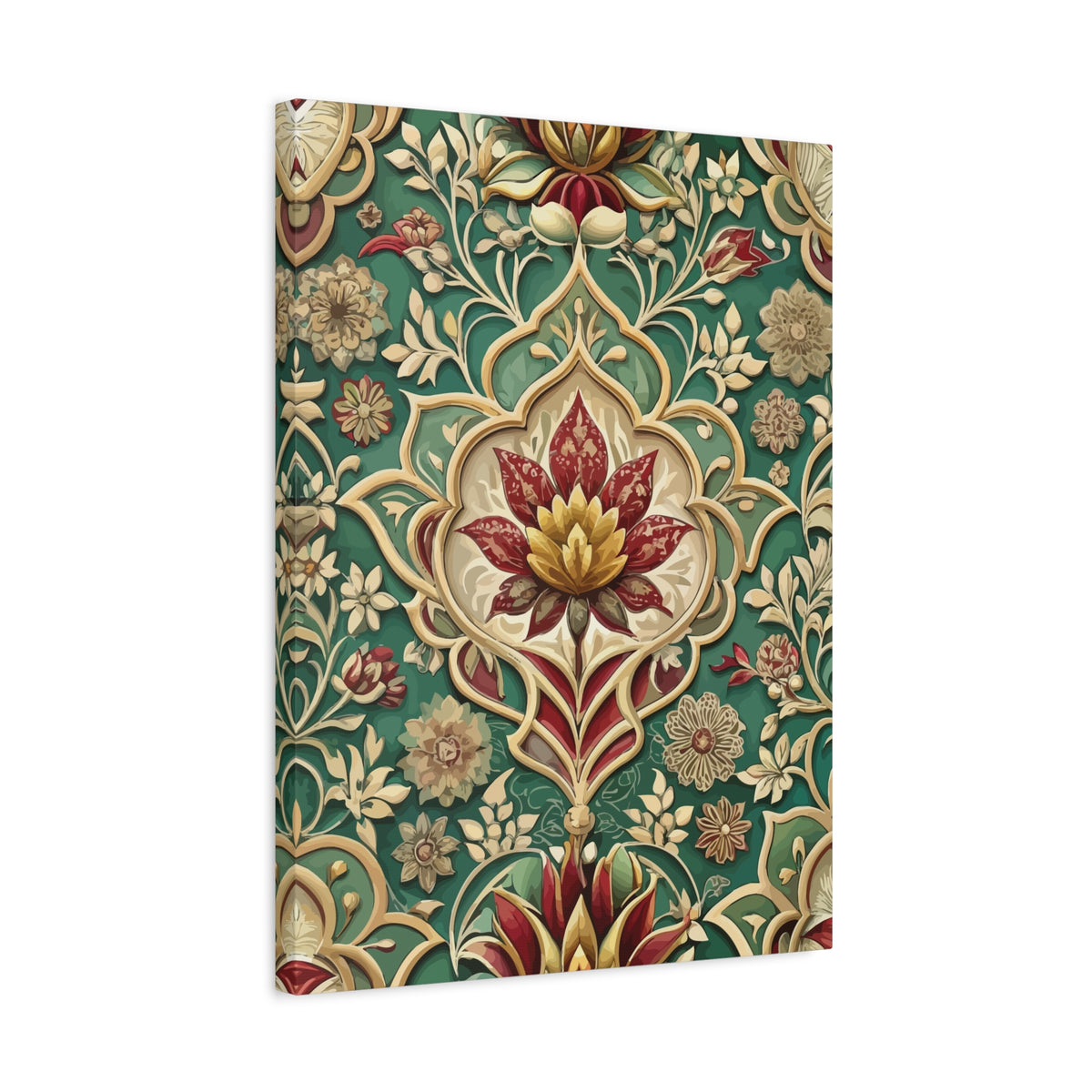 Folk Floral Pattern, Mughal Inspired 02 - 18 in x 24 in Matte Canvas, Stretched, 1.25 in