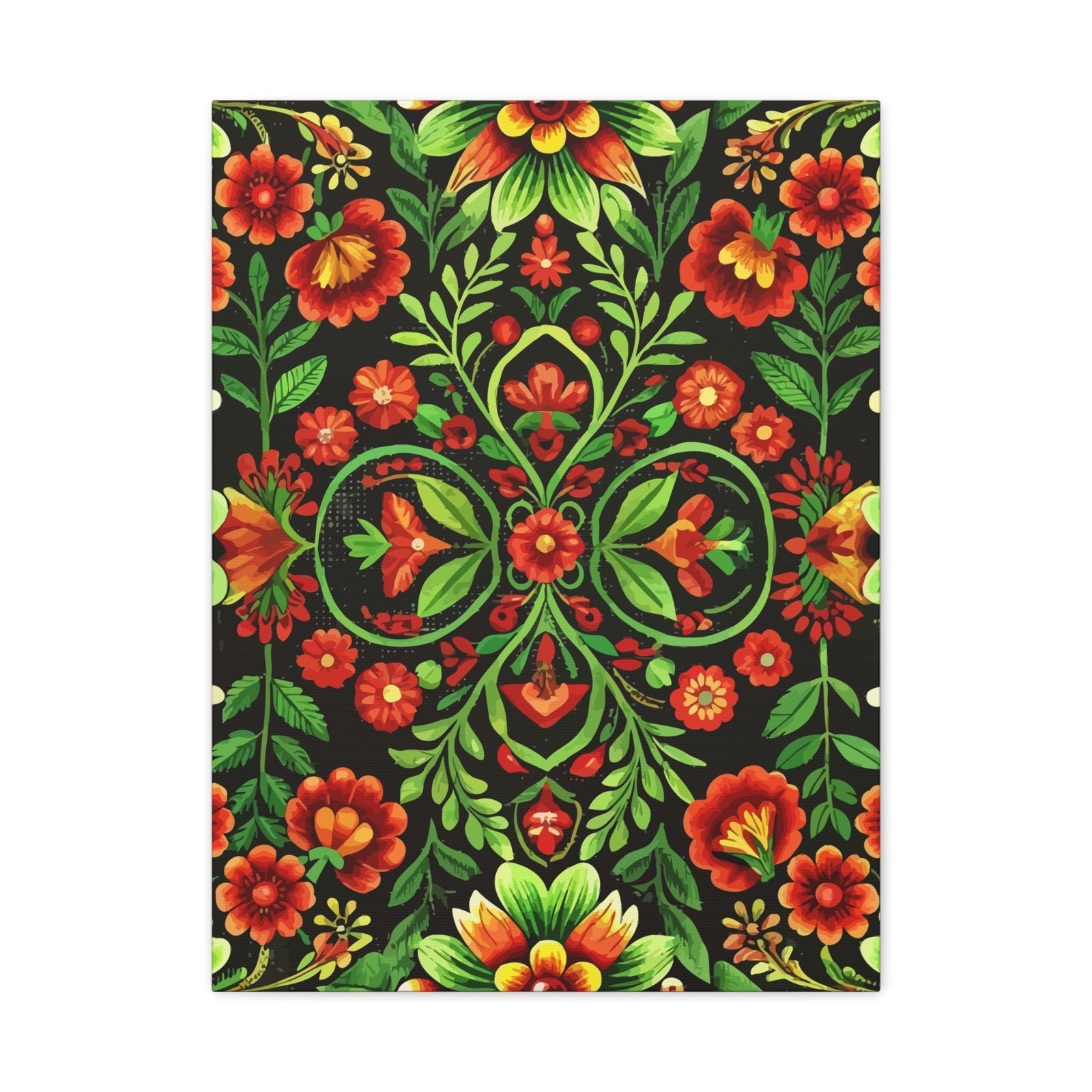 Folk Floral Pattern, Hungarian Inspired 04 - 18 in x 24 in Matte Canvas, Stretched, 1.25 in