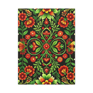 Folk Floral Pattern, Hungarian Inspired 04 - 18 in x 24 in Matte Canvas, Stretched, 1.25 in