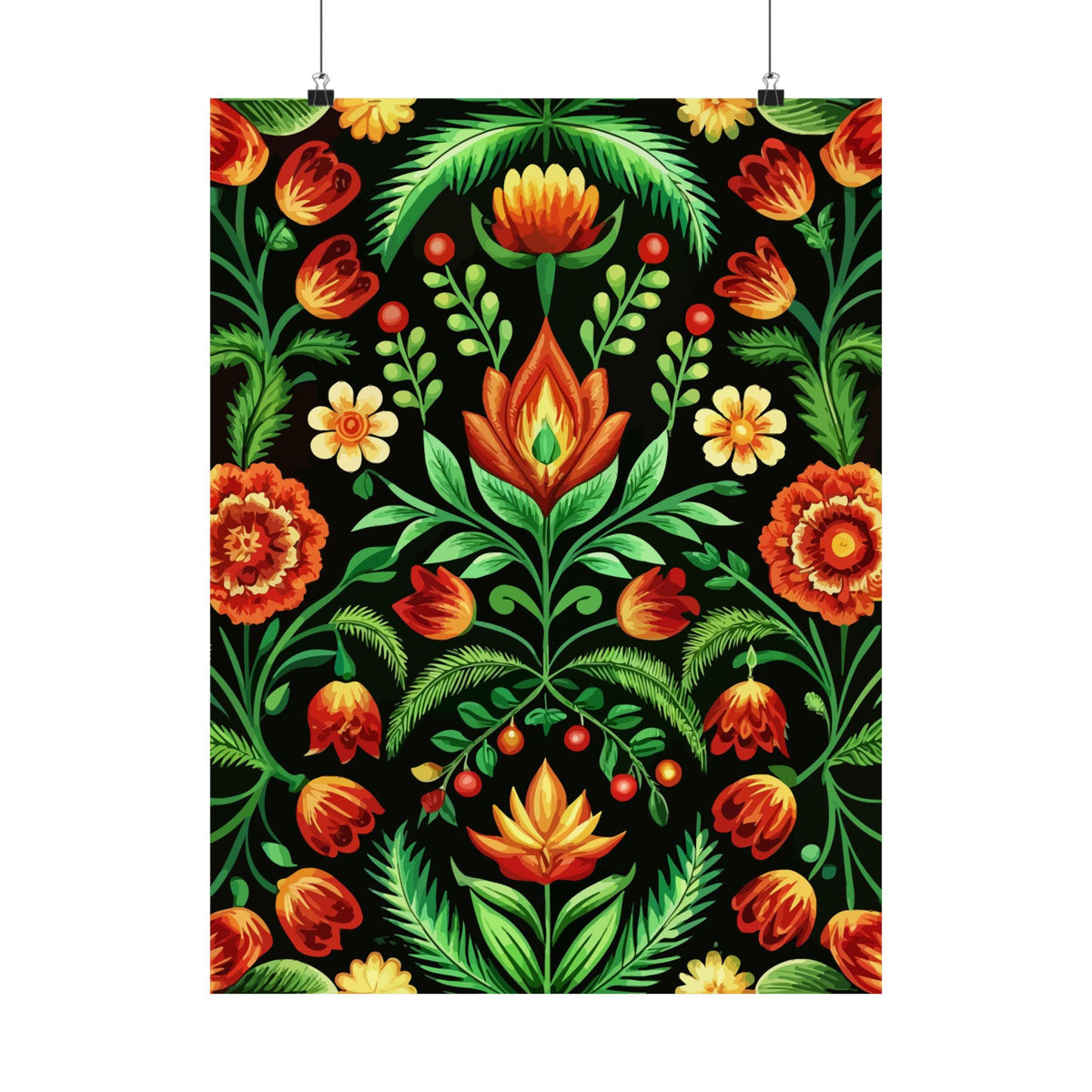 Folk Floral Pattern, Hungarian Inspired 02 - 18 in x 24 in Matte Poster