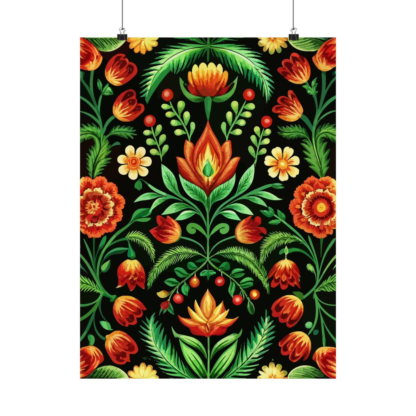 Folk Floral Pattern, Hungarian Inspired 02 - 18 in x 24 in Matte Poster