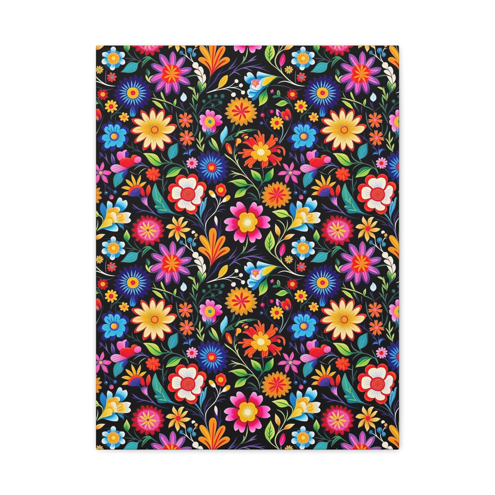 Mexican Floral Fiesta Pattern 028 - 18 in x 24 in Matte Canvas, Stretched, 1.25 in