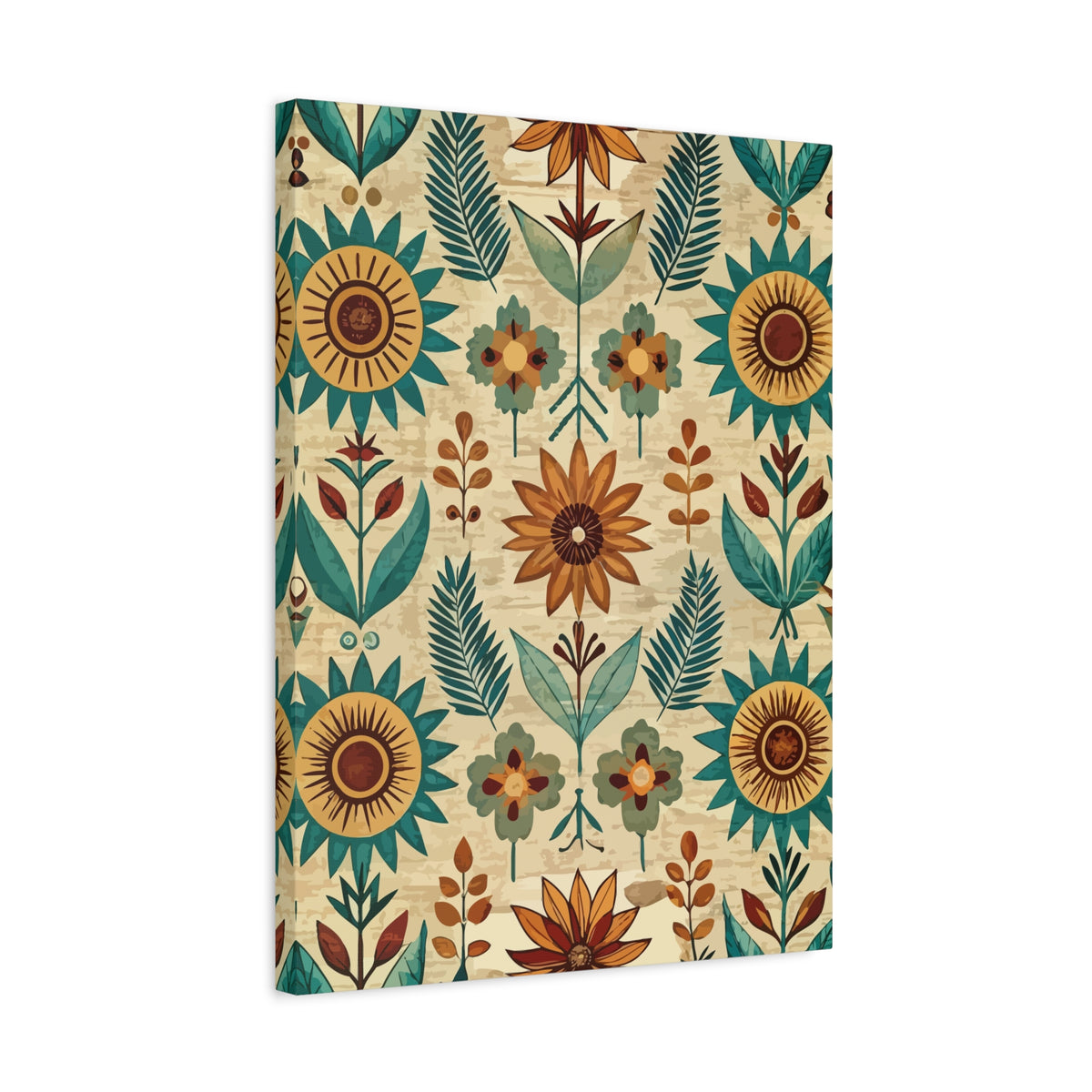 Folk Floral Pattern, Native American Inspired 03 - 18 in x 24 in Matte Canvas, Stretched, 1.25 in
