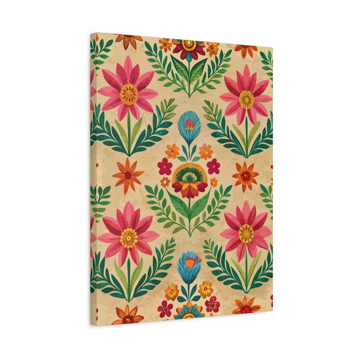 Folk Floral Pattern, Peruvian Inspired 02 - 18 in x 24 in Matte Canvas, Stretched, 1.25 in