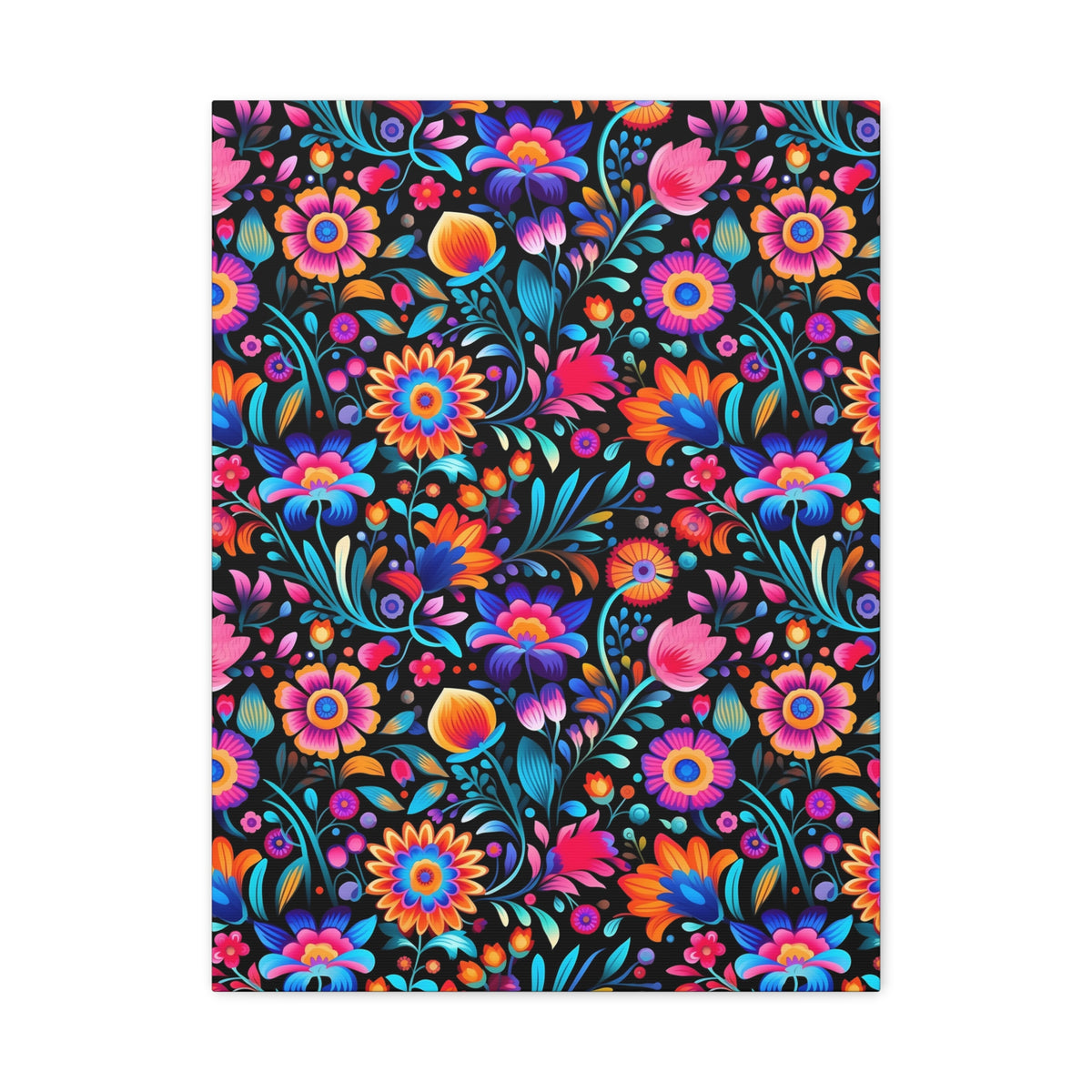 Mexican Floral Fiesta Pattern 057 - 18 in x 24 in Matte Canvas, Stretched, 1.25 in