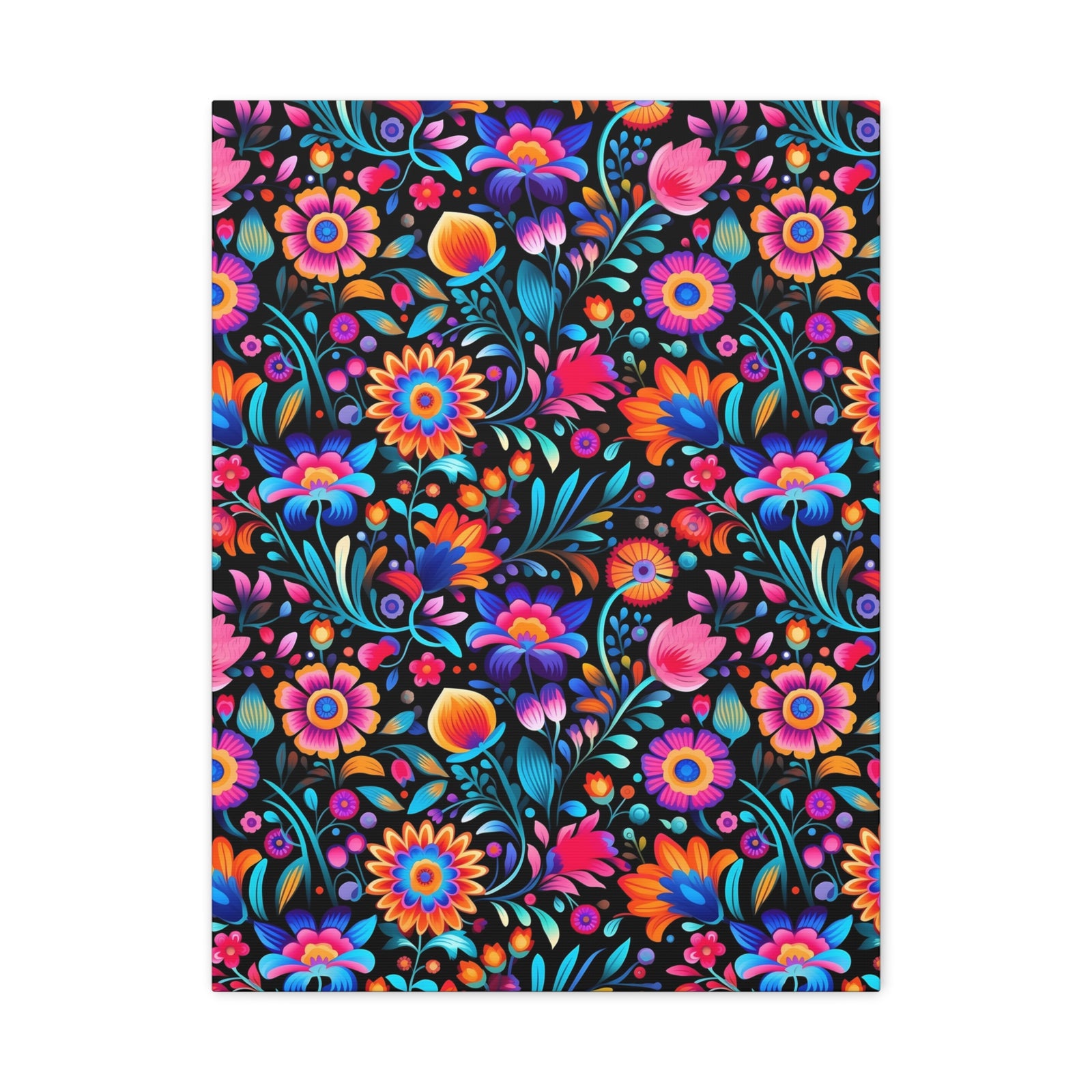 Mexican Floral Fiesta Pattern 057 - 18 in x 24 in Matte Canvas, Stretched, 1.25 in