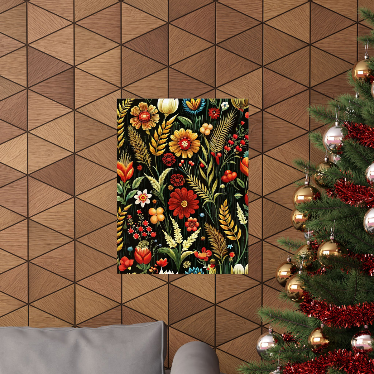 Folk Floral Pattern, Balkan Inspired 01 - 18 in x 24 in Matte Poster
