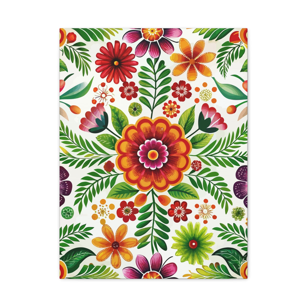 Folk Floral Pattern, Mexican Inspired 02 - 18 in x 24 in Matte Canvas, Stretched, 1.25 in
