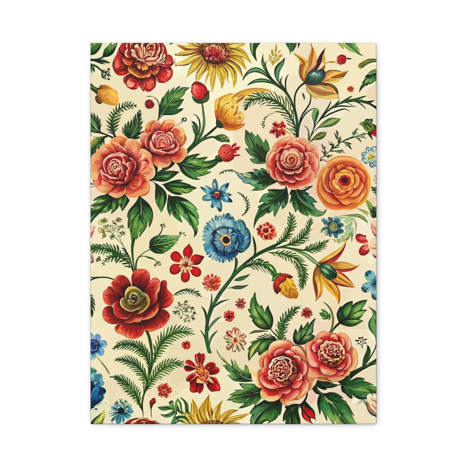 Folk Floral Pattern, Romanian Inspired 03 - 18 in x 24 in Matte Canvas, Stretched, 1.25 in