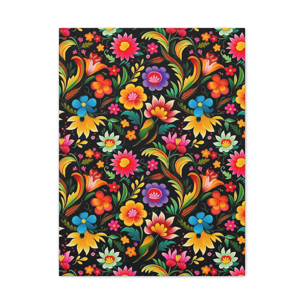 Mexican Floral Fiesta Pattern 033 - 18 in x 24 in Matte Canvas, Stretched, 1.25 in