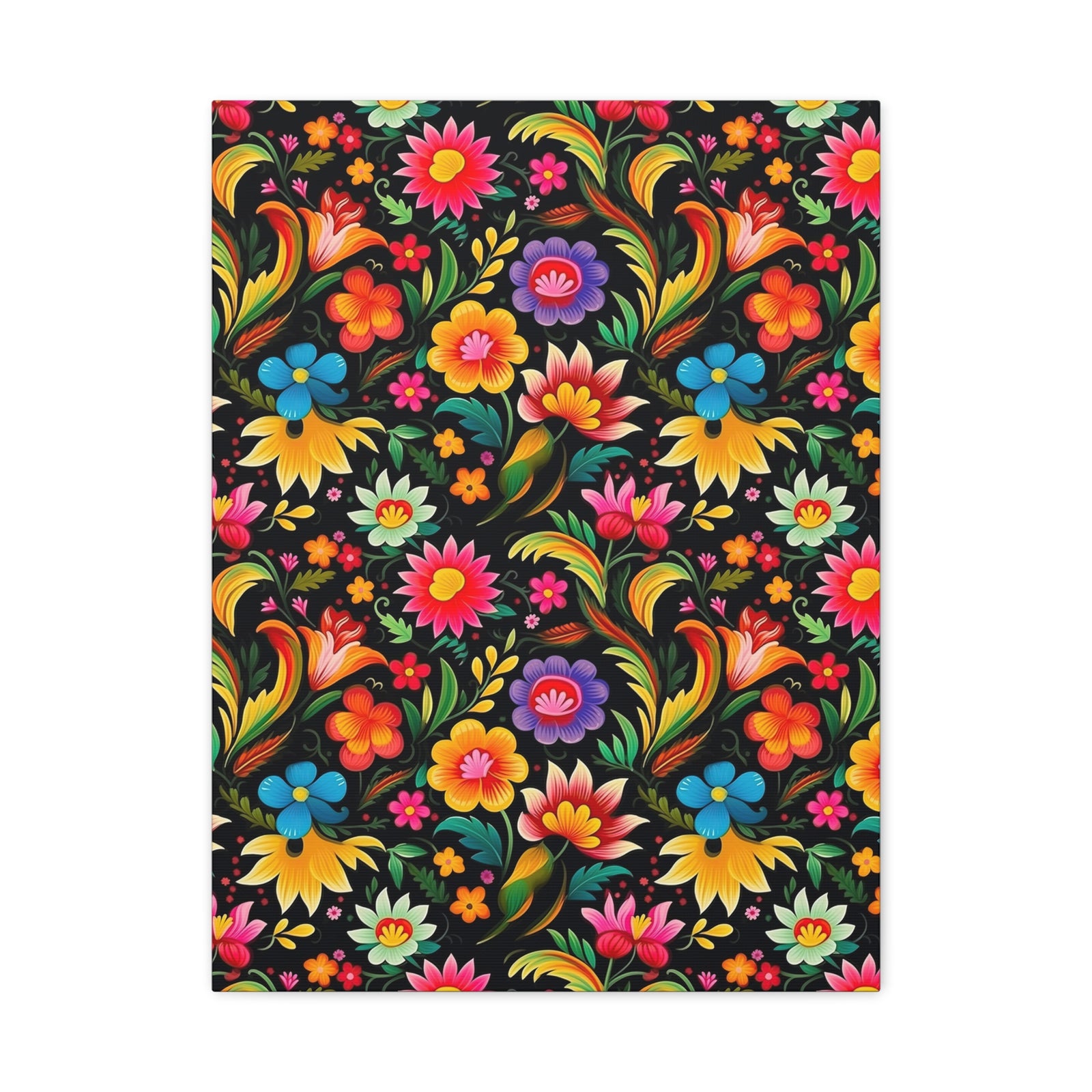 Mexican Floral Fiesta Pattern 033 - 18 in x 24 in Matte Canvas, Stretched, 1.25 in