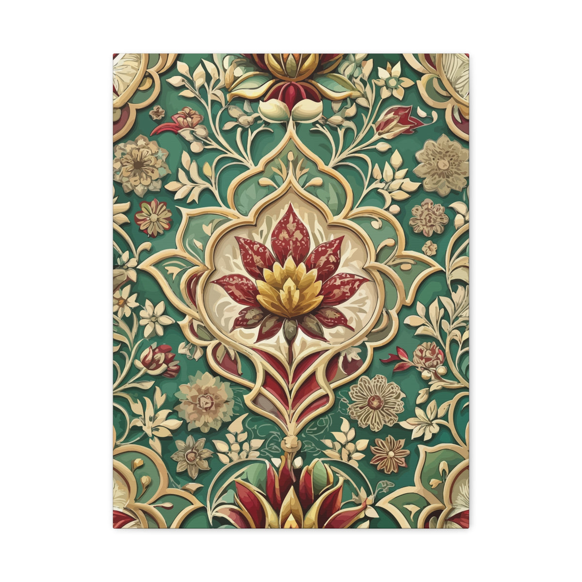 Folk Floral Pattern, Mughal Inspired 02 - 18 in x 24 in Matte Canvas, Stretched, 1.25 in