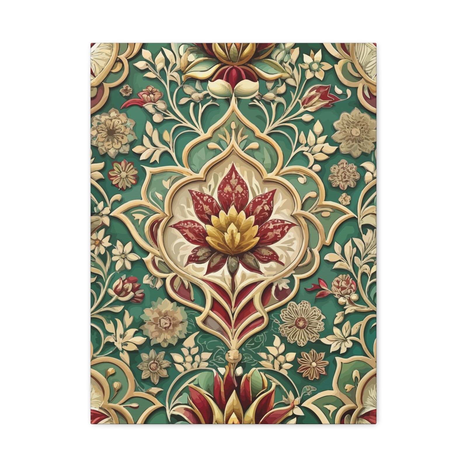 Folk Floral Pattern, Mughal Inspired 02 - 18 in x 24 in Matte Canvas, Stretched, 1.25 in