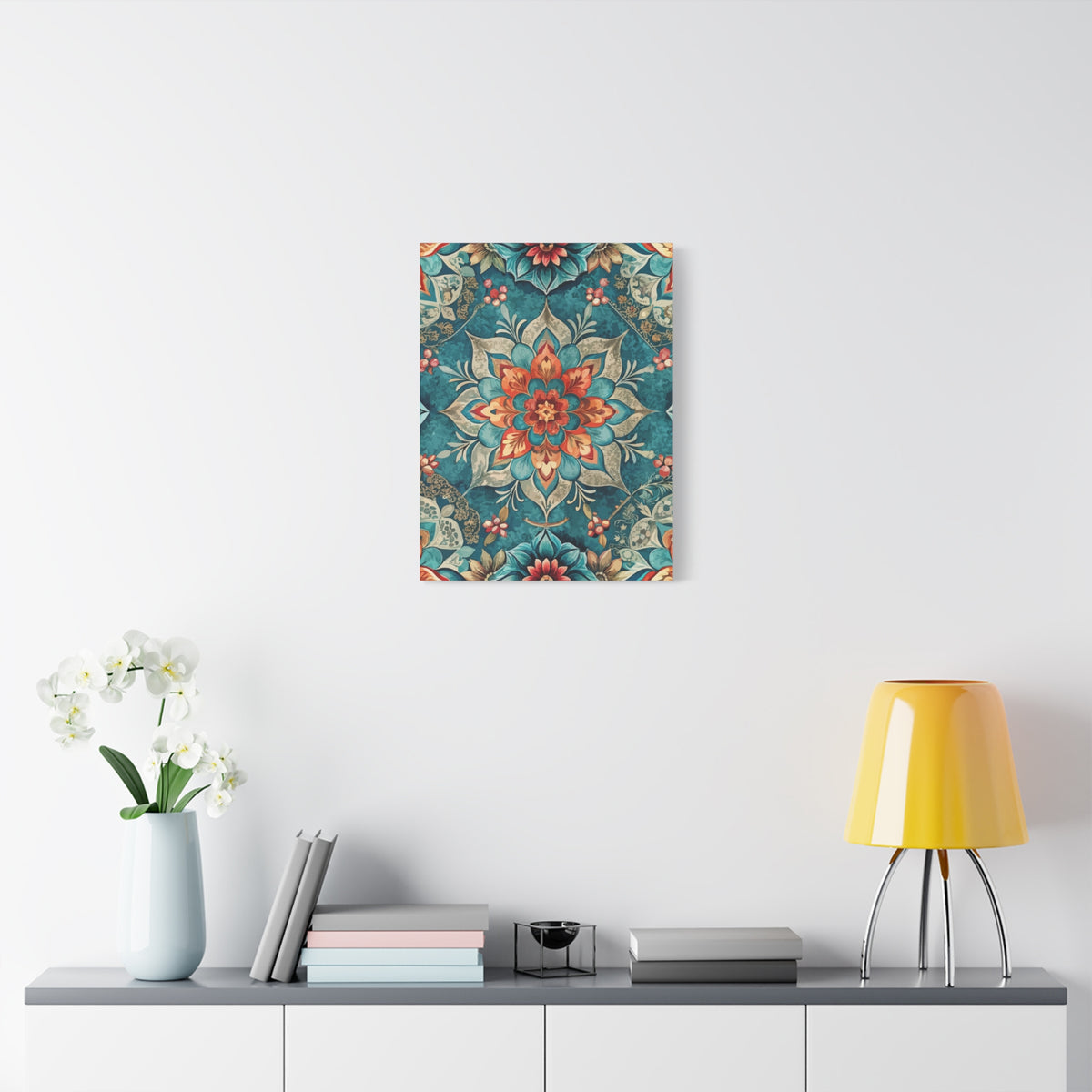 Folk Floral Pattern, Moroccan Inspired 04 - 18 in x 24 in Matte Canvas, Stretched, 1.25 in
