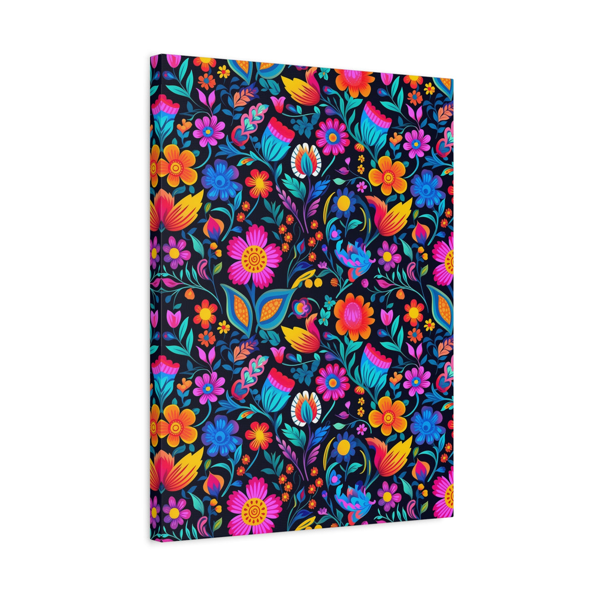 Mexican Floral Fiesta Pattern 049 - 18 in x 24 in Matte Canvas, Stretched, 1.25 in