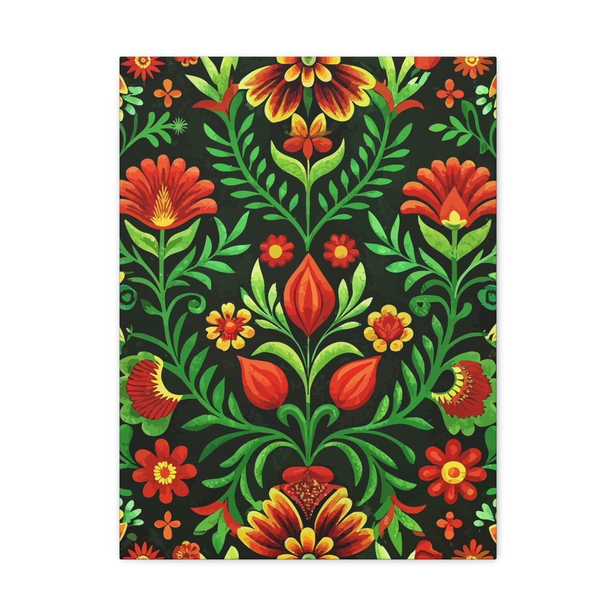 Folk Floral Pattern, Hungarian Inspired 05 - 18 in x 24 in Matte Canvas, Stretched, 1.25 in