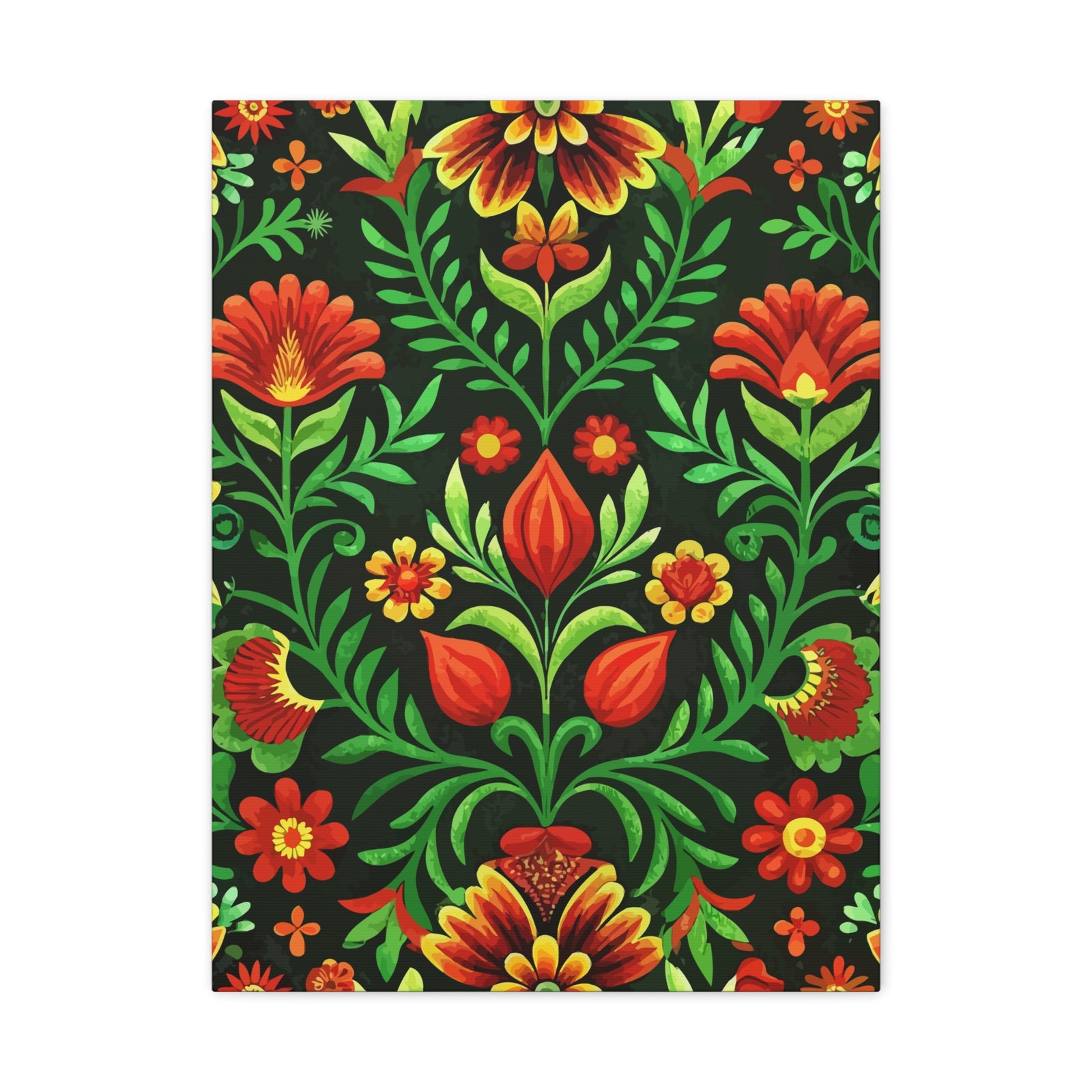 Folk Floral Pattern, Hungarian Inspired 05 - 18 in x 24 in Matte Canvas, Stretched, 1.25 in