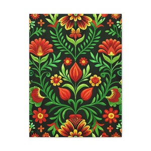 Folk Floral Pattern, Hungarian Inspired 05 - 18 in x 24 in Matte Canvas, Stretched, 1.25 in