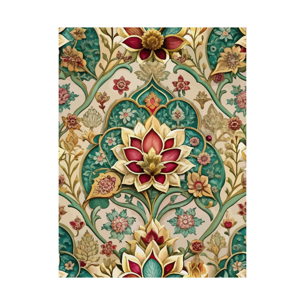Folk Floral Pattern, Mughal Inspired 01 - 18 in x 24 in Matte Poster