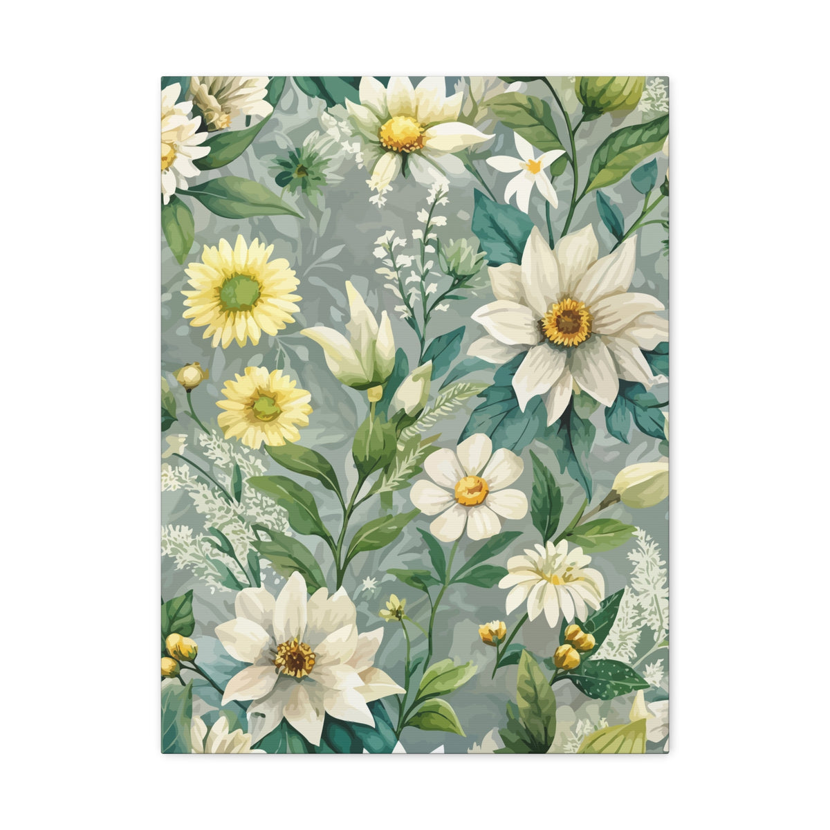 Folk Floral Pattern, Alpine Inspired 04 - 18 in x 24 in Matte Canvas, Stretched, 1.25 in