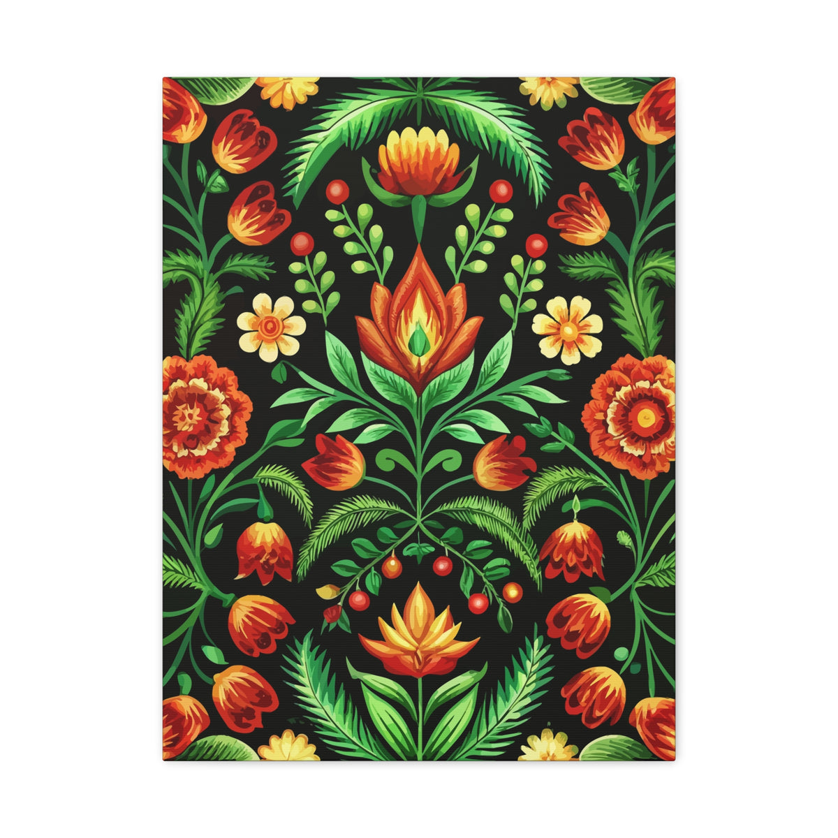 Folk Floral Pattern, Hungarian Inspired 02 - 18 in x 24 in Matte Canvas, Stretched, 1.25 in