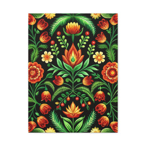 Folk Floral Pattern, Hungarian Inspired 02 - 18 in x 24 in Matte Canvas, Stretched, 1.25 in