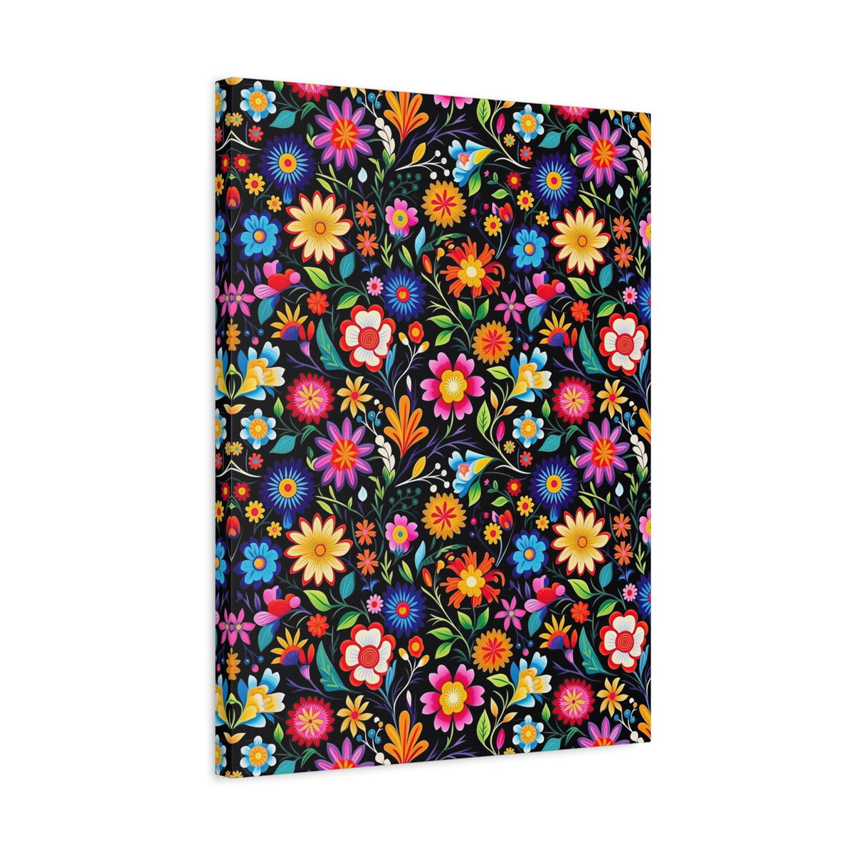 Mexican Floral Fiesta Pattern 028 - 18 in x 24 in Matte Canvas, Stretched, 1.25 in