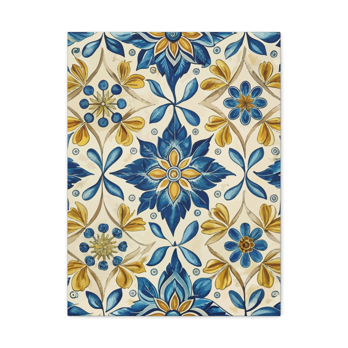 Folk Floral Pattern, Portuguese Inspired 01 - 18 in x 24 in Matte Canvas, Stretched, 1.25 in