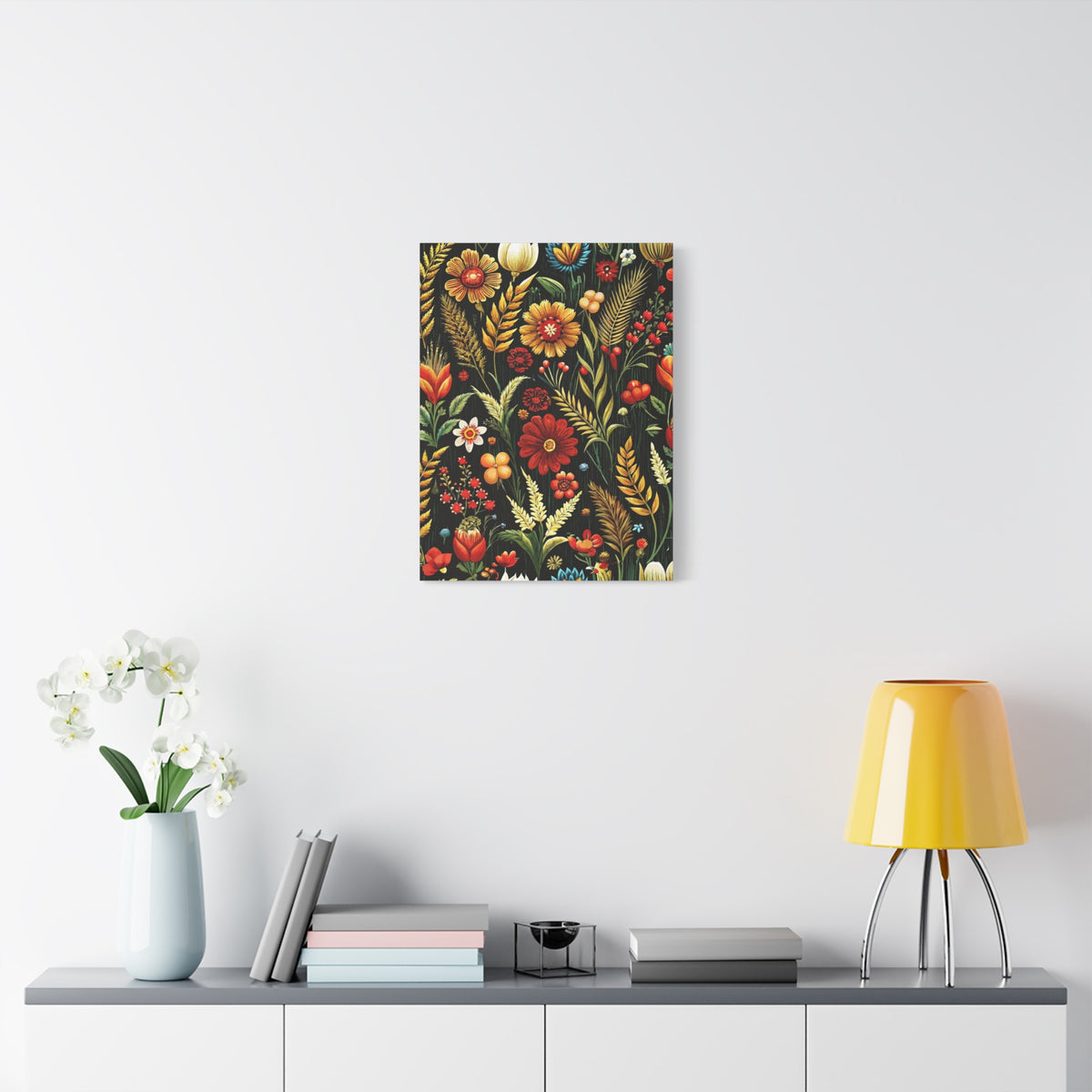 Folk Floral Pattern, Balkan Inspired 01 - 18 in x 24 in Matte Canvas, Stretched, 1.25 in