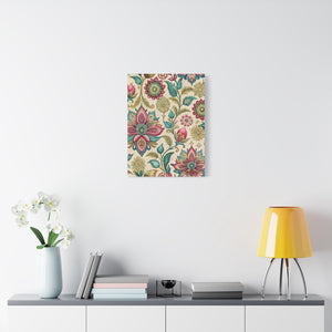 Folk Floral Pattern, Indian Inspired 05 - 18 in x 24 in Matte Canvas, Stretched, 1.25 in
