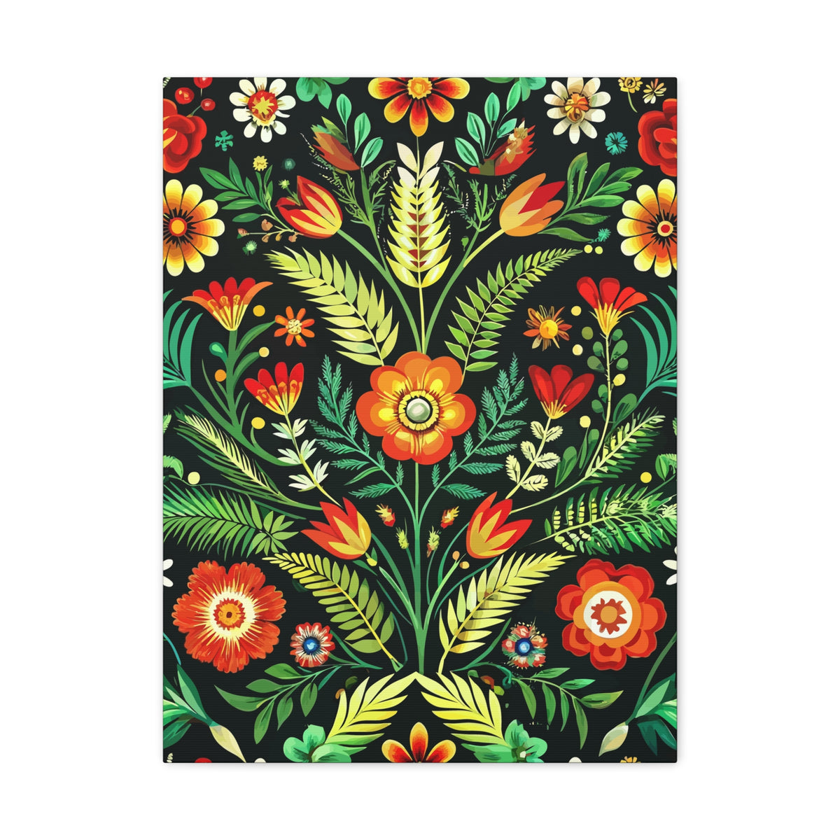 Folk Floral Pattern, Polish Inspired 02 - 18 in x 24 in Matte Canvas, Stretched, 1.25 in