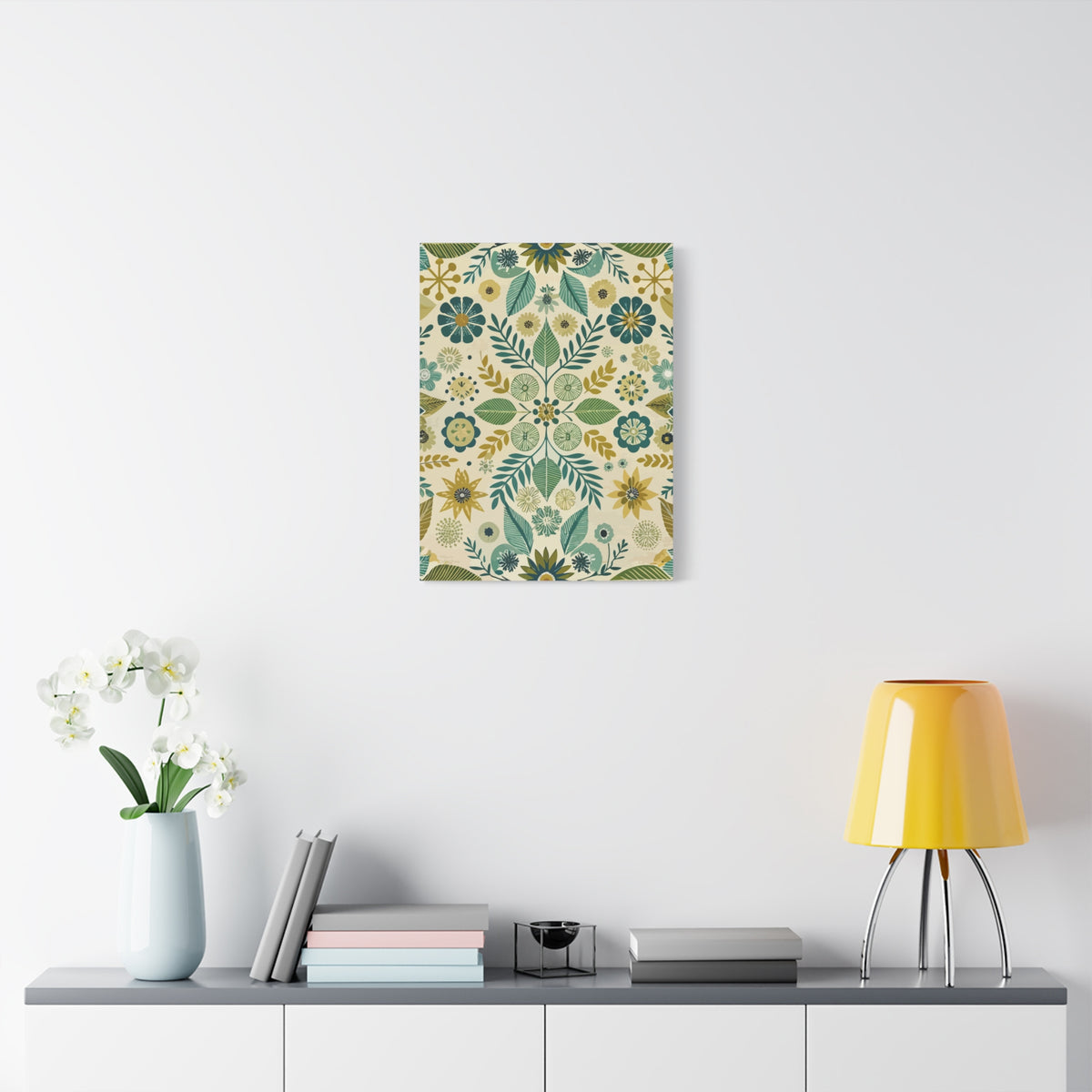 Folk Floral Pattern, Scandinavian Inspired 01 - 18 in x 24 in Matte Canvas, Stretched, 1.25 in