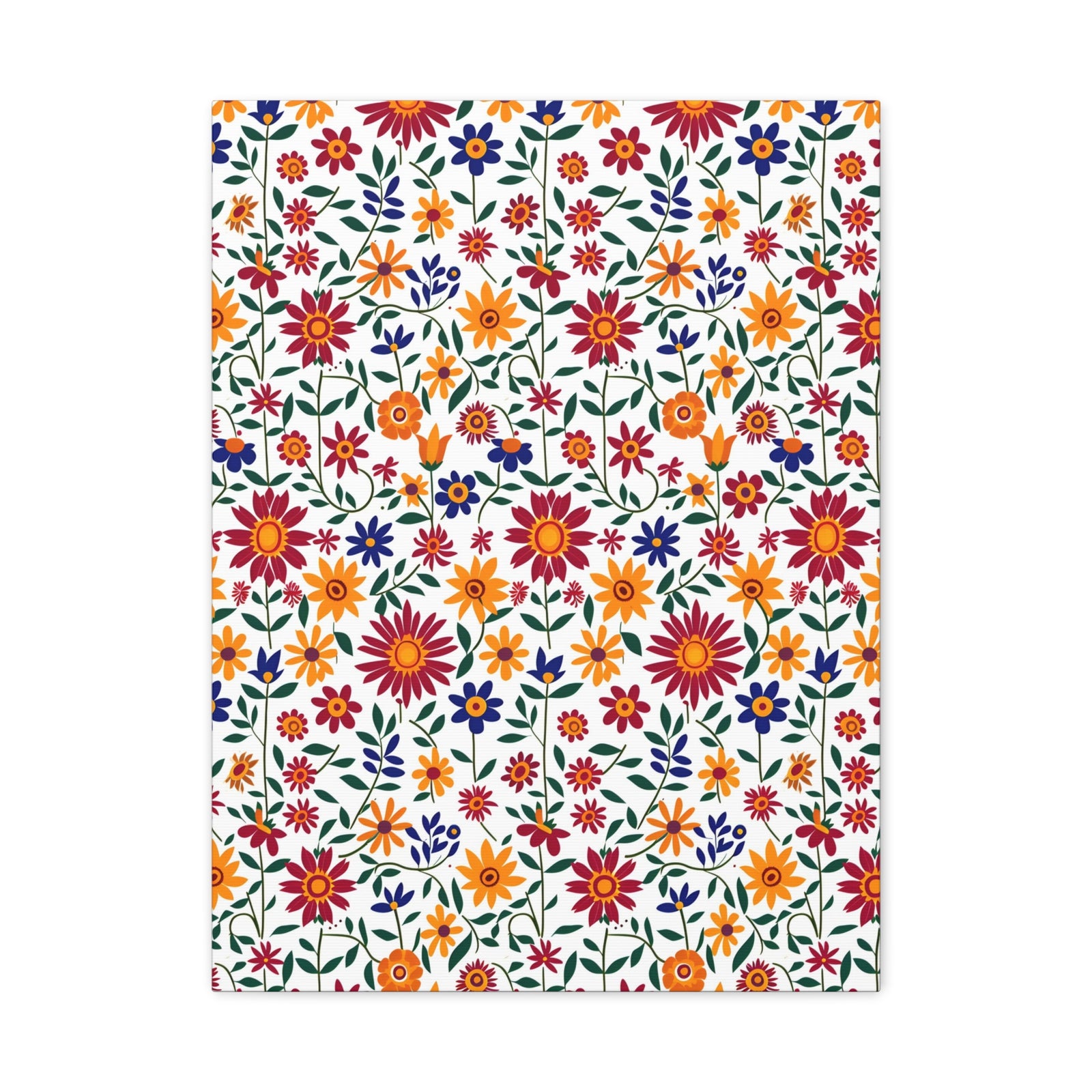 Mexican Floral Fiesta Pattern 017 - 18 in x 24 in Matte Canvas, Stretched, 1.25 in