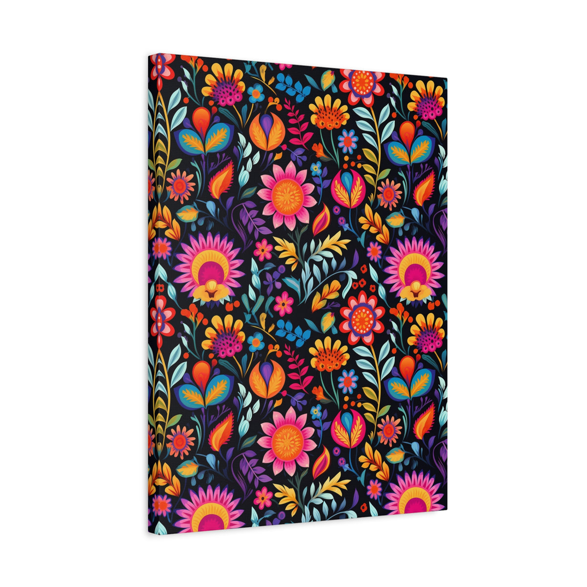 Mexican Floral Fiesta Pattern 058 - 18 in x 24 in Matte Canvas, Stretched, 1.25 in