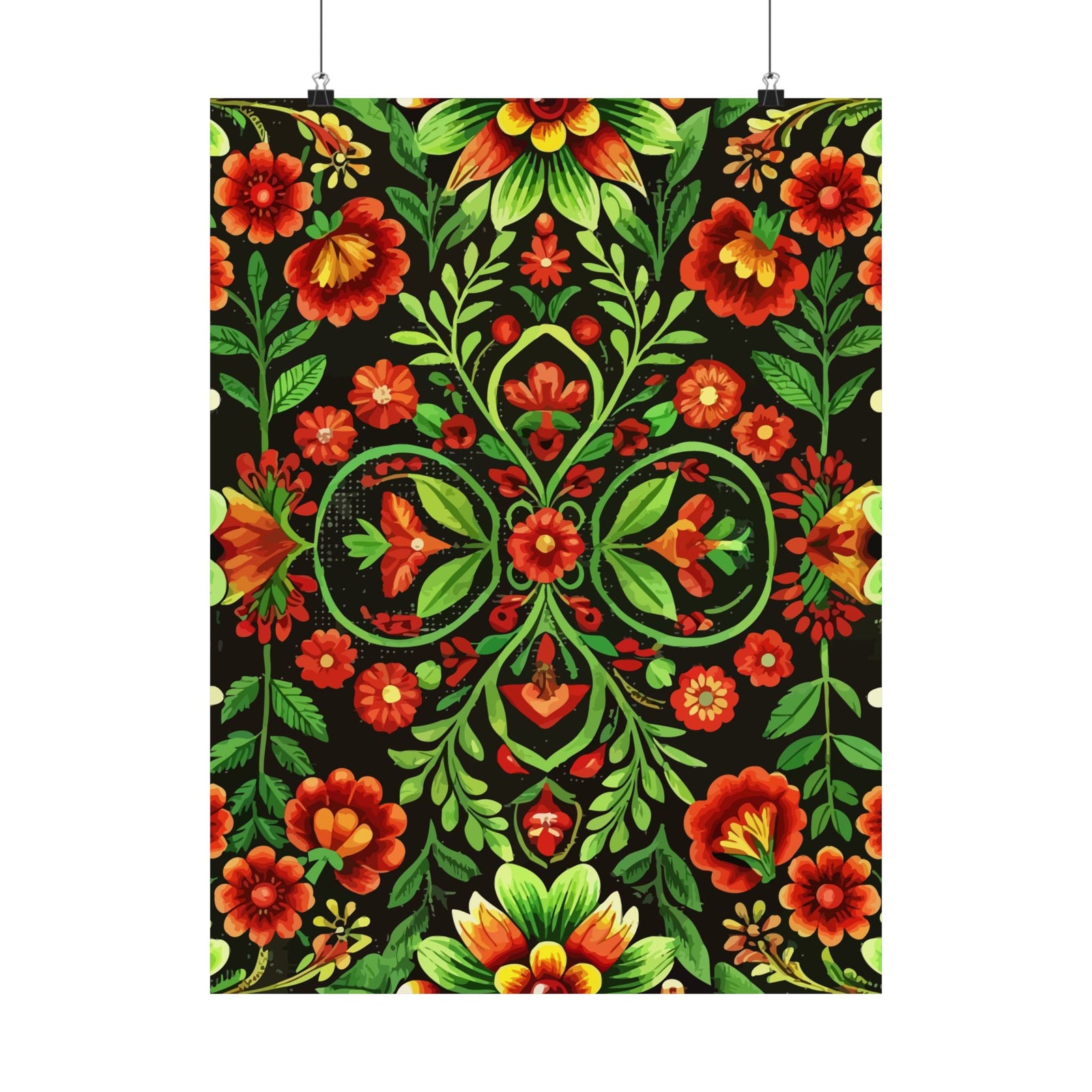 Folk Floral Pattern, Hungarian Inspired 04 - 18 in x 24 in Matte Poster