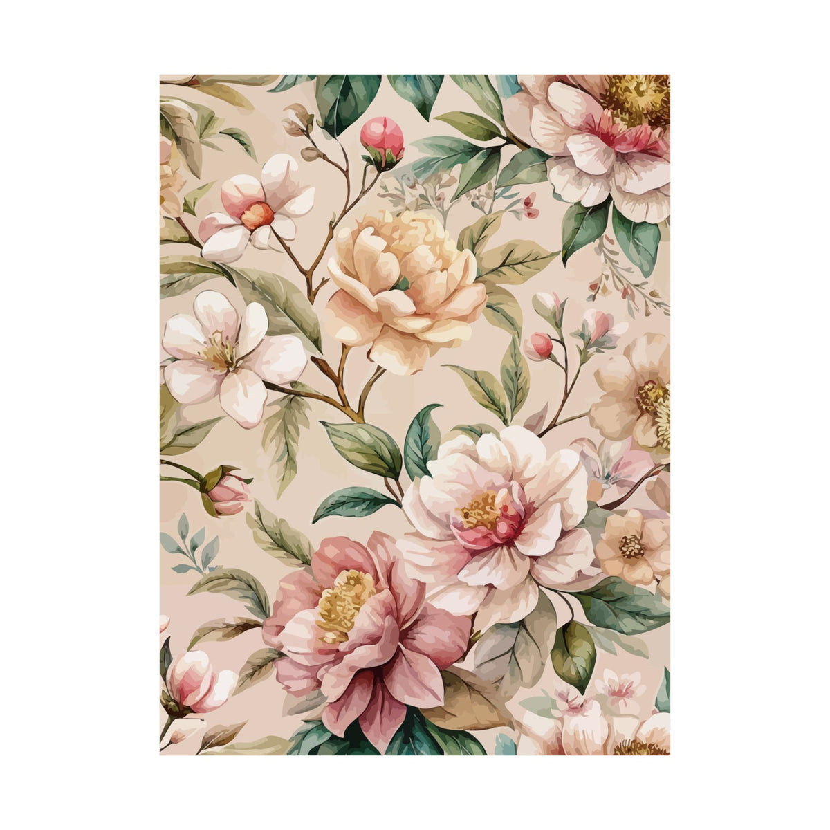Folk Floral Pattern, Japanese Inspired 01 - 18 in x 24 in Matte Poster
