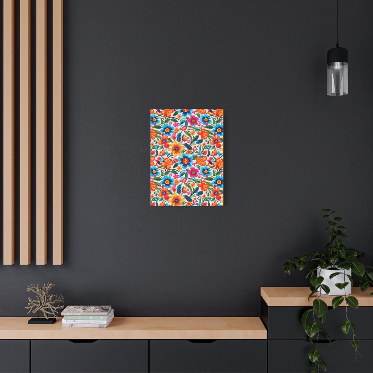 Mexican Floral Fiesta Pattern 050 - 18 in x 24 in Matte Canvas, Stretched, 1.25 in