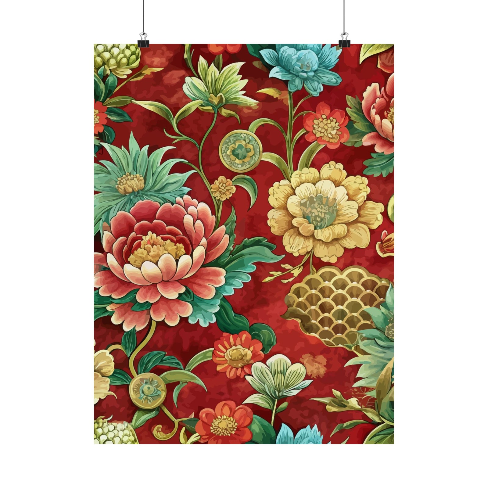 Folk Floral Pattern, Chinese Inspired 04 - 18 in x 24 in Matte Poster