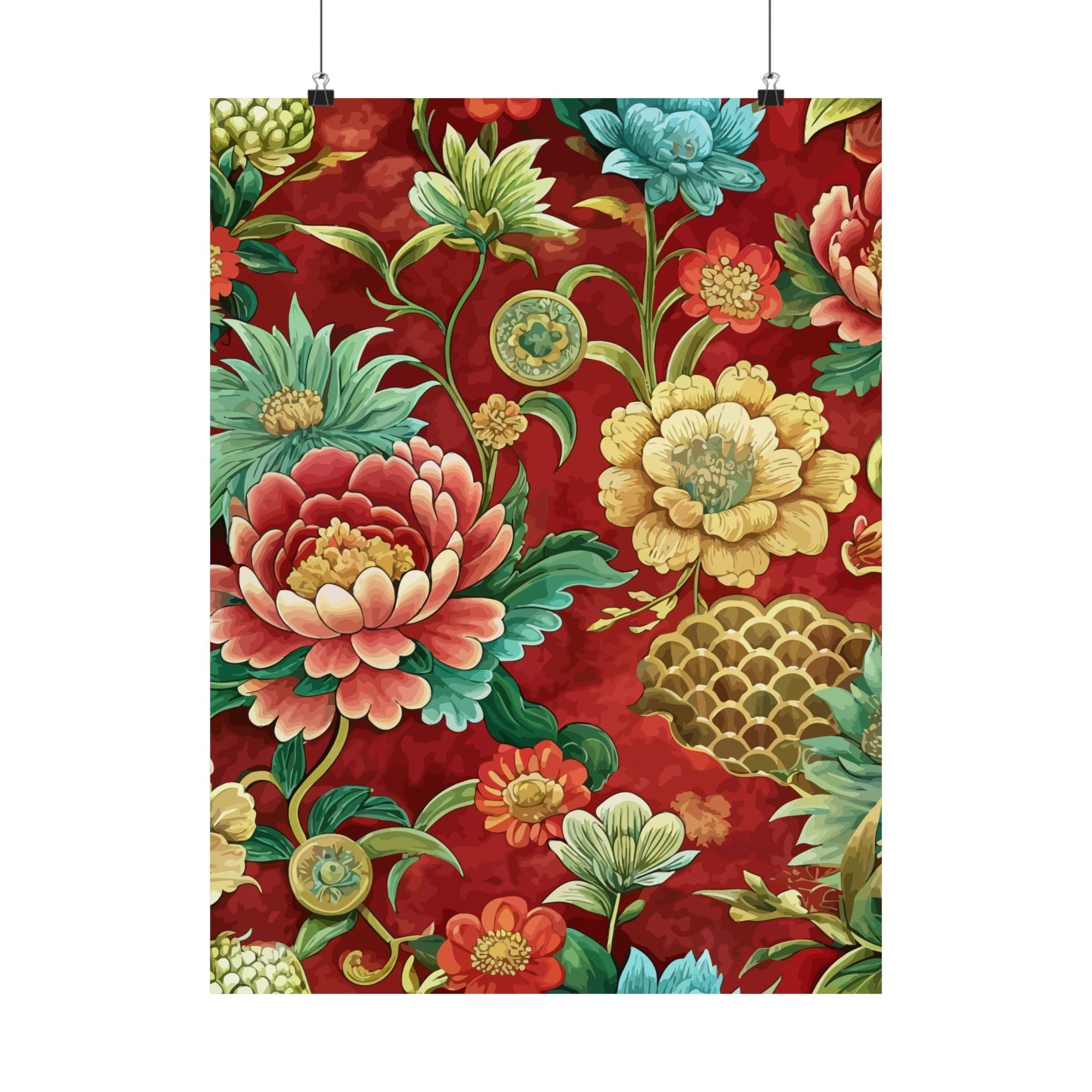 Folk Floral Pattern, Chinese Inspired 04 - 18 in x 24 in Matte Poster