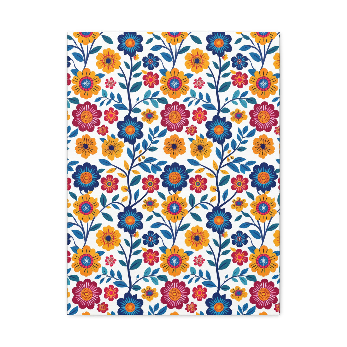 Mexican Floral Fiesta Pattern 002 - 18 in x 24 in Matte Canvas, Stretched, 1.25 in
