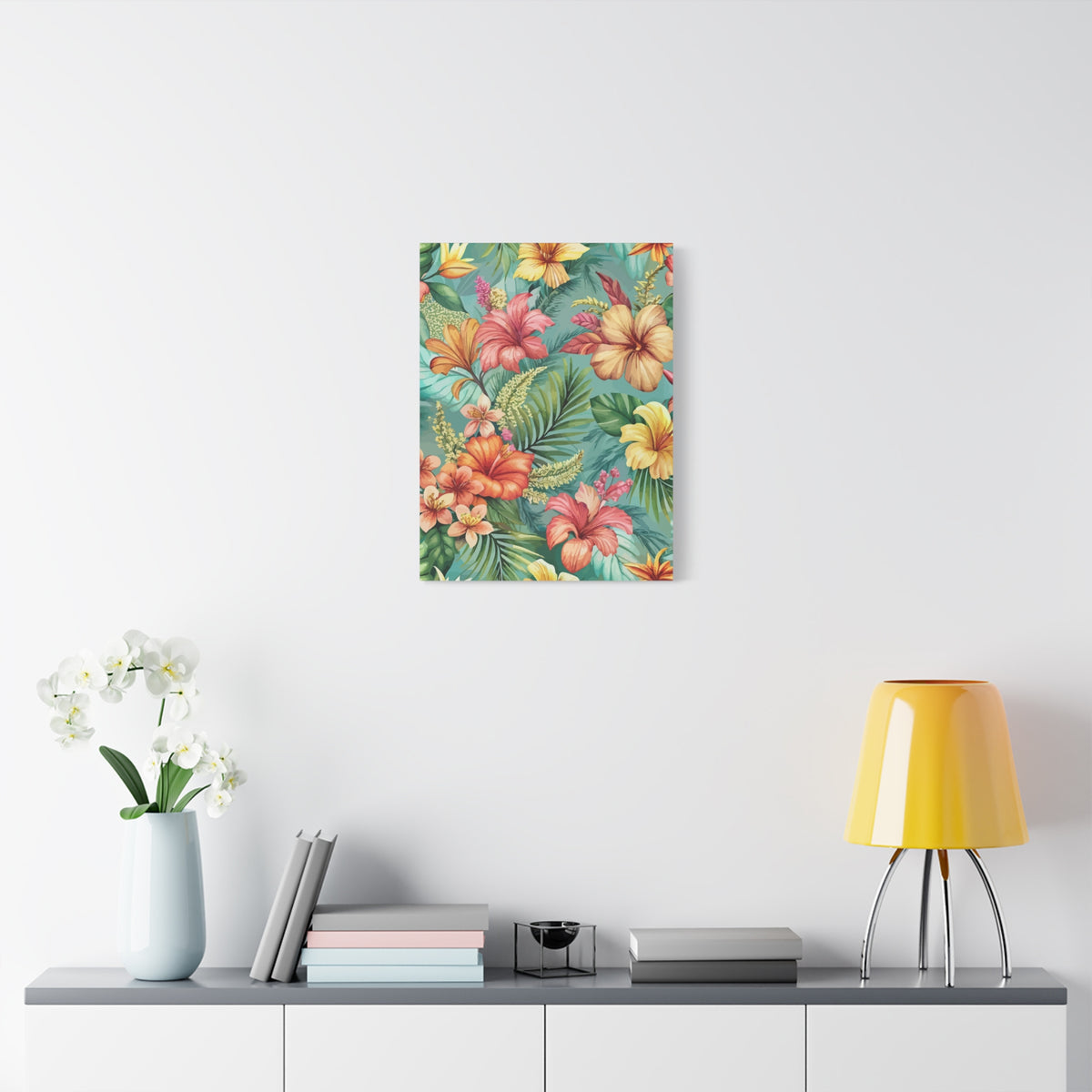 Folk Floral Pattern, Balinese Inspired 03 - 18 in x 24 in Matte Canvas, Stretched, 1.25 in