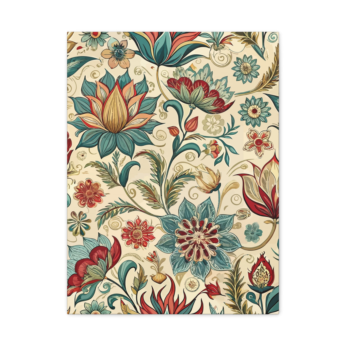 Folk Floral Pattern, Indian Inspired 08 - 18 in x 24 in Matte Canvas, Stretched, 1.25 in