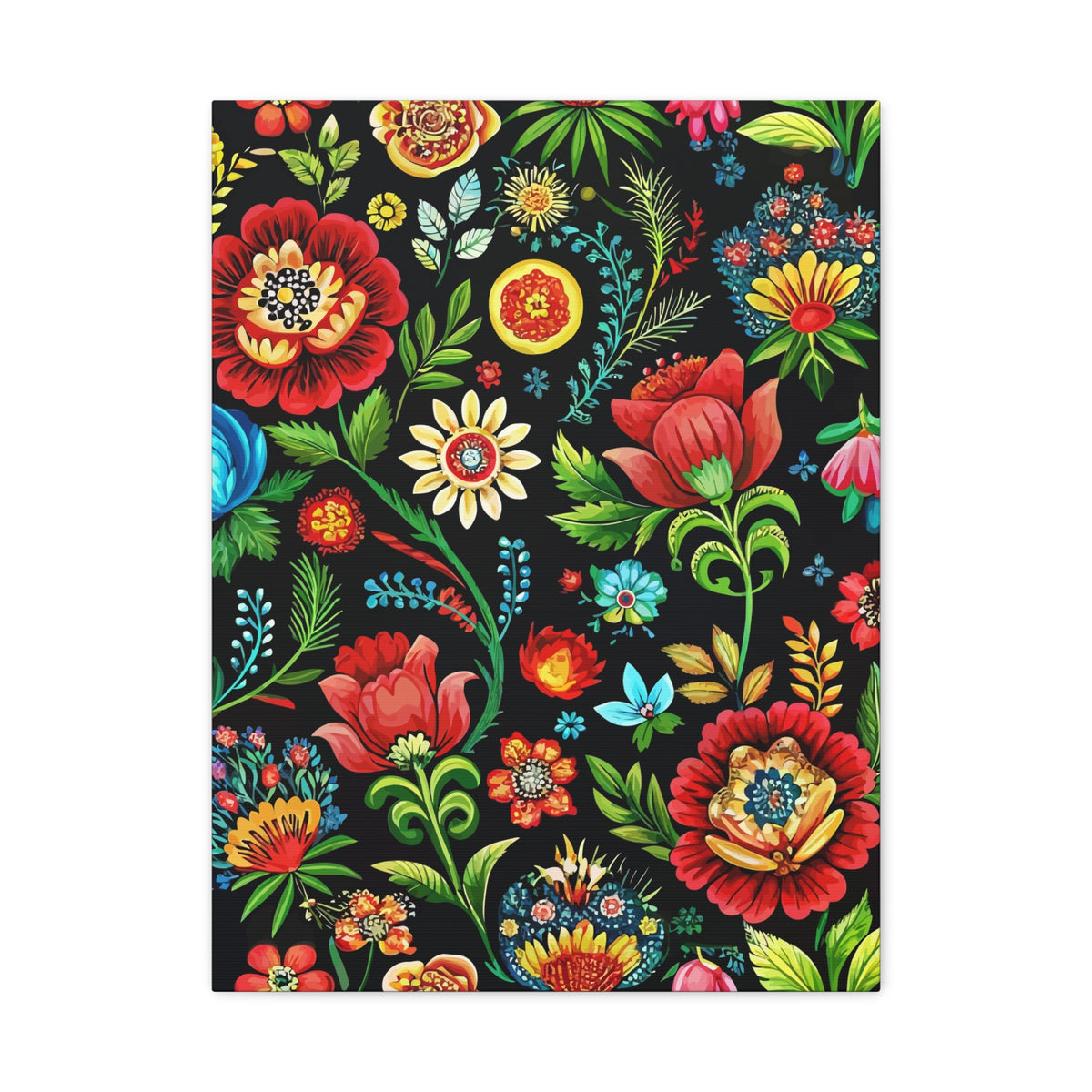 Folk Floral Pattern, Hungarian Inspired 07 - 18 in x 24 in Matte Canvas, Stretched, 1.25 in