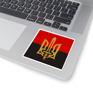 Stylized Tryzub And Red-Black Flag - 3" x 3" Kiss-Cut Sticker
