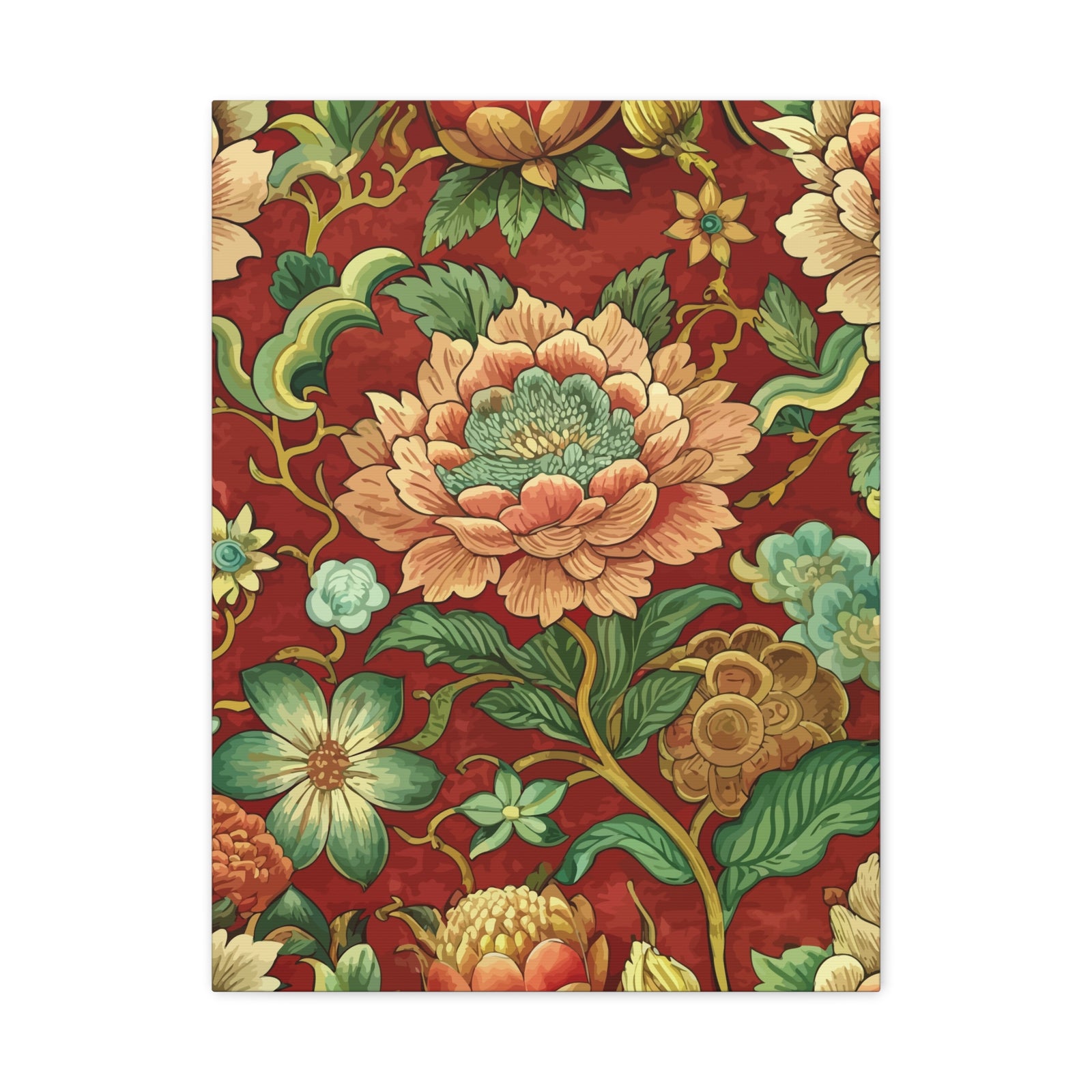 Folk Floral Pattern, Chinese Inspired 03 - 18 in x 24 in Matte Canvas, Stretched, 1.25 in