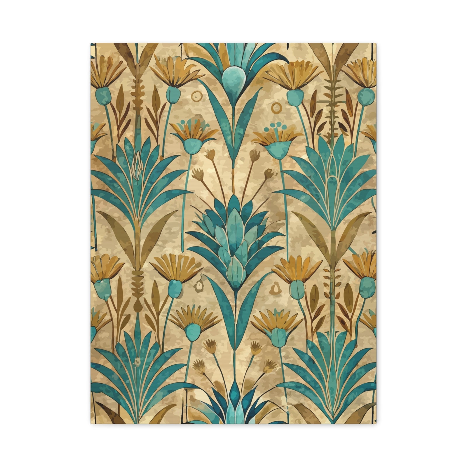Folk Floral Pattern, Egyptian Inspired 01 - 18 in x 24 in Matte Canvas, Stretched, 1.25 in